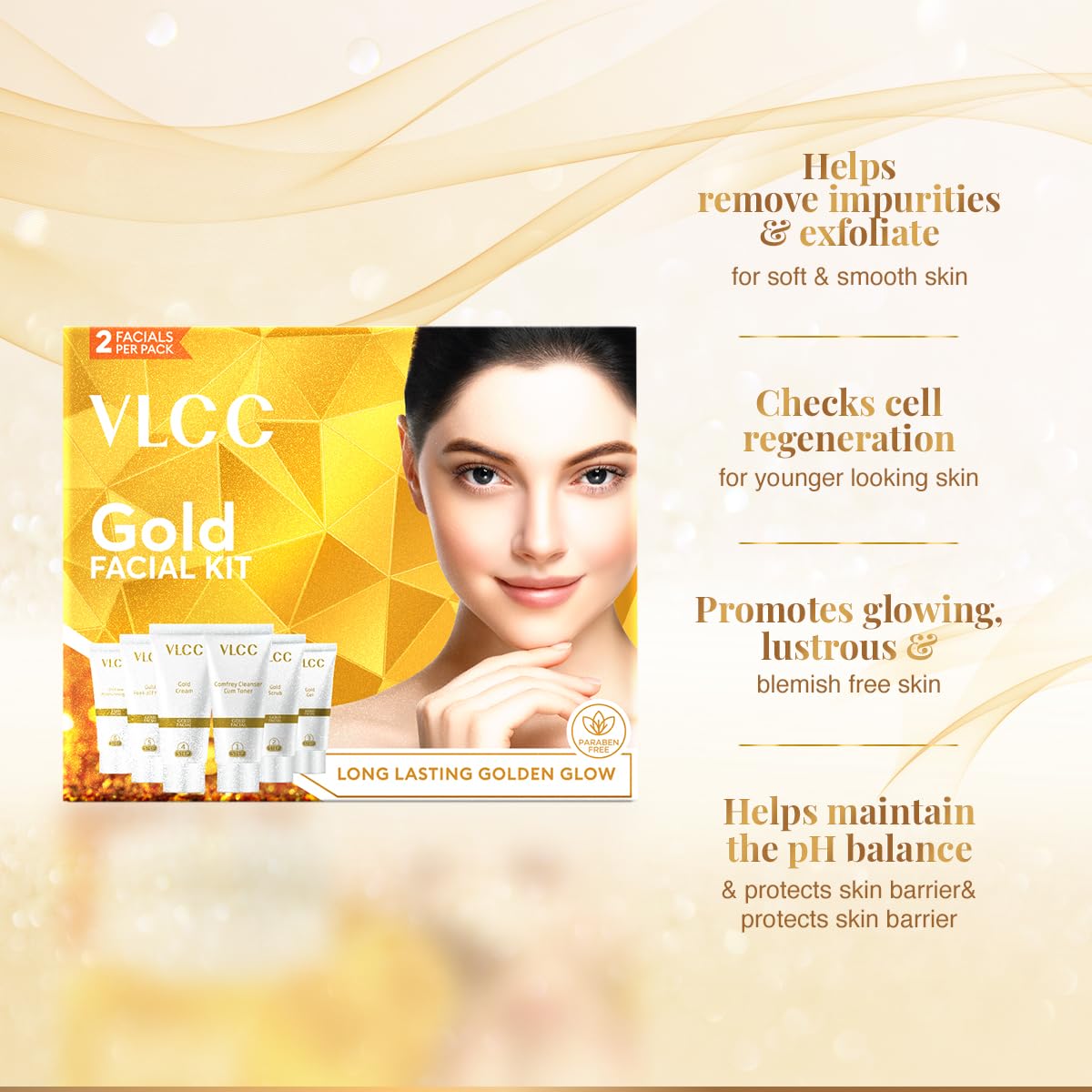 VLCC Gold Facial Kit, Bright & Glowing Skin - 60g