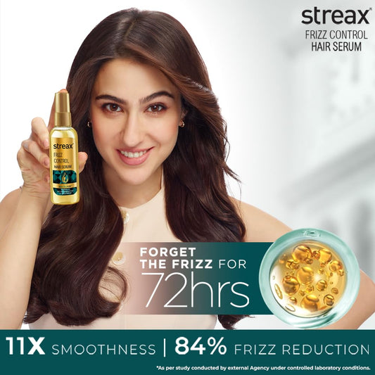 Streax Frizz Control Hair Serum for Dry Frizzy Hair- 100 ml, 72hrs Frizz Free Hair, For Women & Men, With Bio – Elixir, 84% Frizz Reduction & 11X smoothness Click Beauty