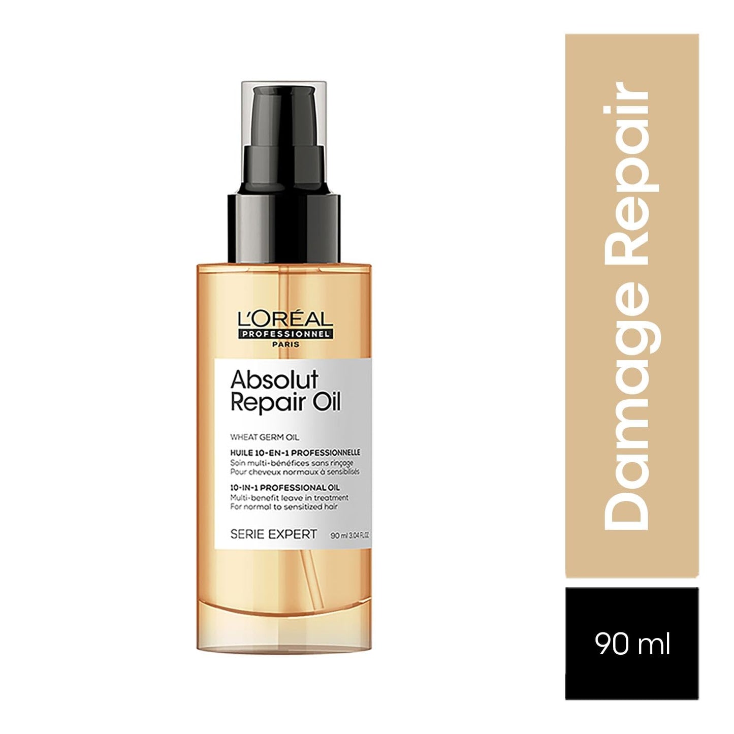 L'Oréal Professionnel Absolut Repair 10-in-1 Hair Serum 90ml – Multi-Benefit Anti-Frizz Serum for Dry, Damaged & Frizzy Hair