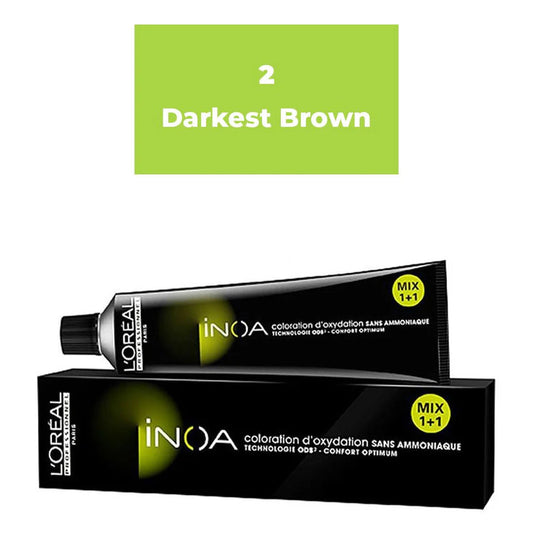 L'oreal Professionnel Paris INOA Ammonia-free Permanent Hair Color - 2 (Darkest Brown) Click Beauty