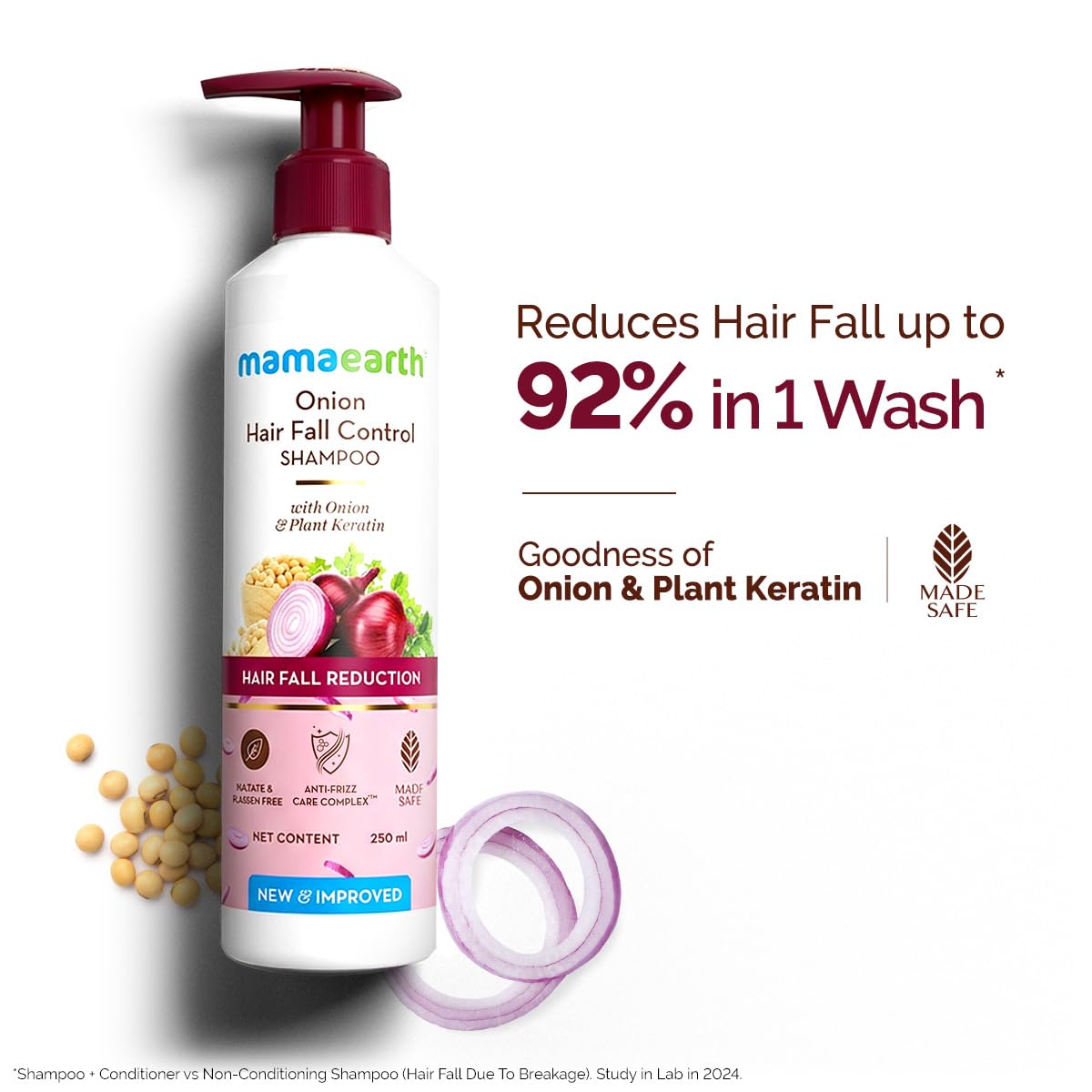 Mamaearth Onion Shampoo for Hair Growth and Hair Fall Control with Onion and Plant Keratin | Reduces Hair Fall | Strengthens & Smoothens Hair | For Men & Women | 250ml