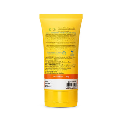 Mamaearth Vitamin C Daily Glow Sunscreen with Vitamin C & Turmeric | For Sun Protection, Tan Protection & Glow | SPF 50 & PA++++ Protection | No White Cast | Lightweight & Non-Sticky | Brightens Skin | In-Vivo Tested | For All Skin Types | 50 g