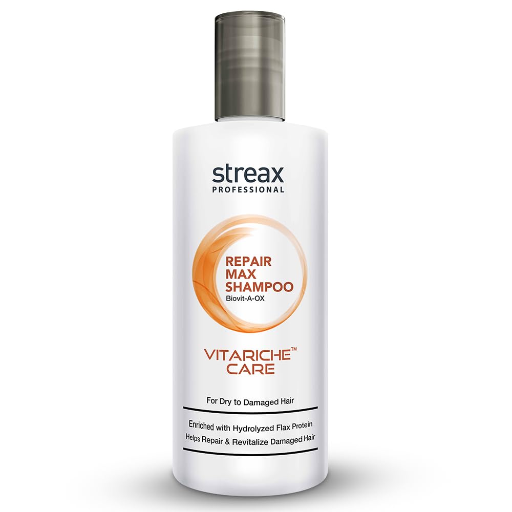 Streax Professional Vitariche Care Repair Max Shampoo,300ml| Mild Everyday Shampoo| Hair Shampoo for Women & Men|With Biovit-A-OX Complex, Hydrolysed Flax Protein & |Ceramide|For Dry, Damaged Hair Click Beauty