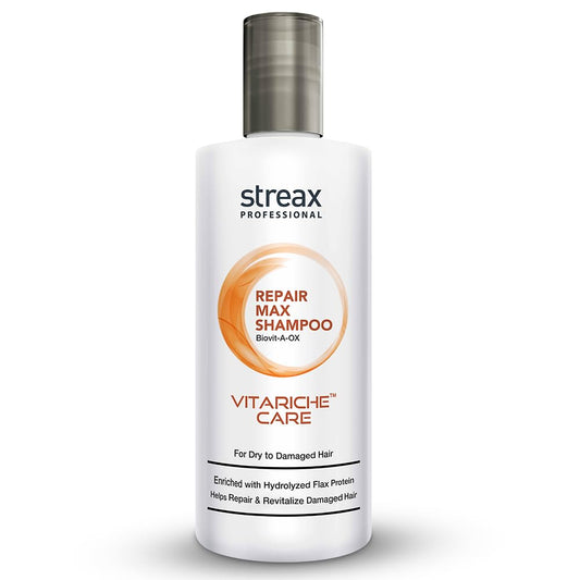 Streax Professional Vitariche Care Repair Max Shampoo,300ml| Mild Everyday Shampoo| Hair Shampoo for Women & Men|With Biovit-A-OX Complex, Hydrolysed Flax Protein & |Ceramide|For Dry, Damaged Hair Click Beauty