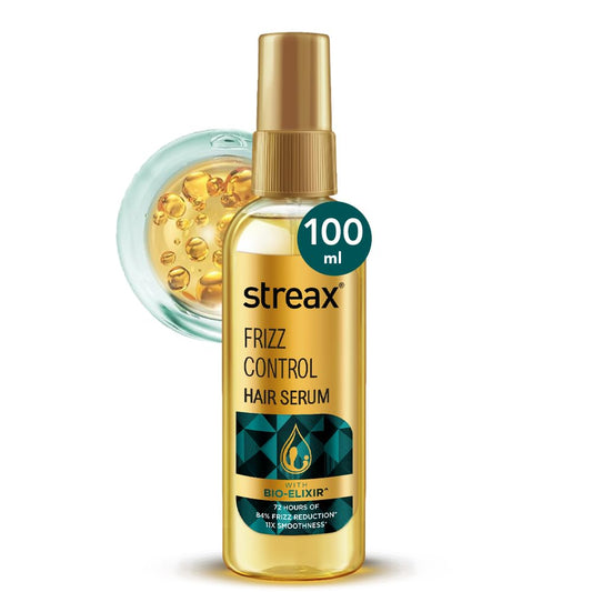 Streax Frizz Control Hair Serum for Dry Frizzy Hair- 100 ml, 72hrs Frizz Free Hair, For Women & Men, With Bio – Elixir, 84% Frizz Reduction & 11X smoothness Click Beauty