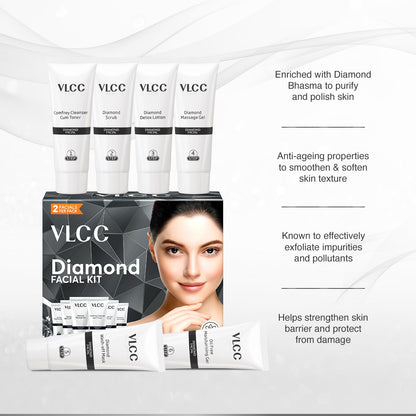 VLCC Diamond Facial Kit - 60g | Instant Glow & Skin Polishing Facial Kit