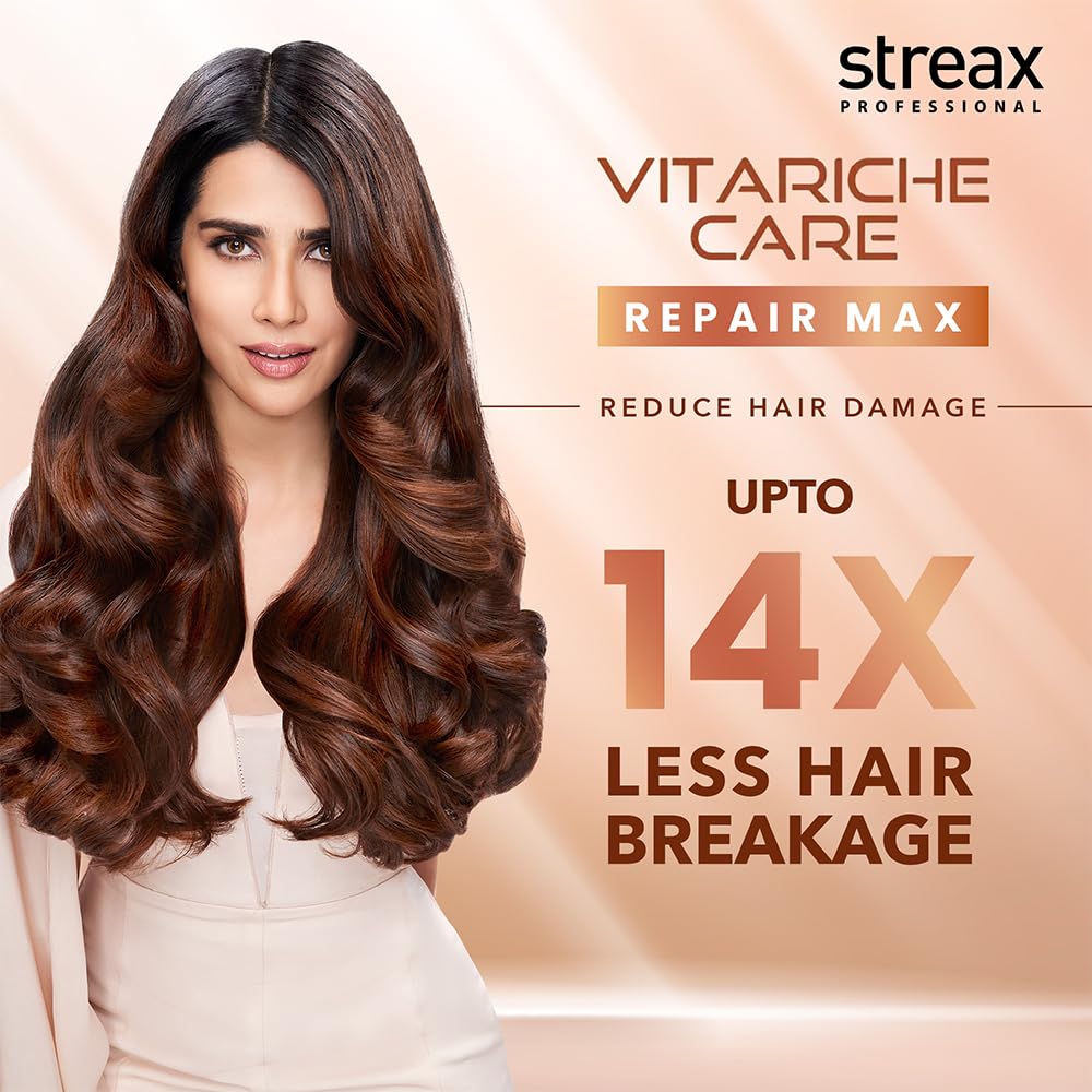 Streax Professional Vitariche Care Repair Max Shampoo,300ml| Mild Everyday Shampoo| Hair Shampoo for Women & Men|With Biovit-A-OX Complex, Hydrolysed Flax Protein & |Ceramide|For Dry, Damaged Hair Click Beauty