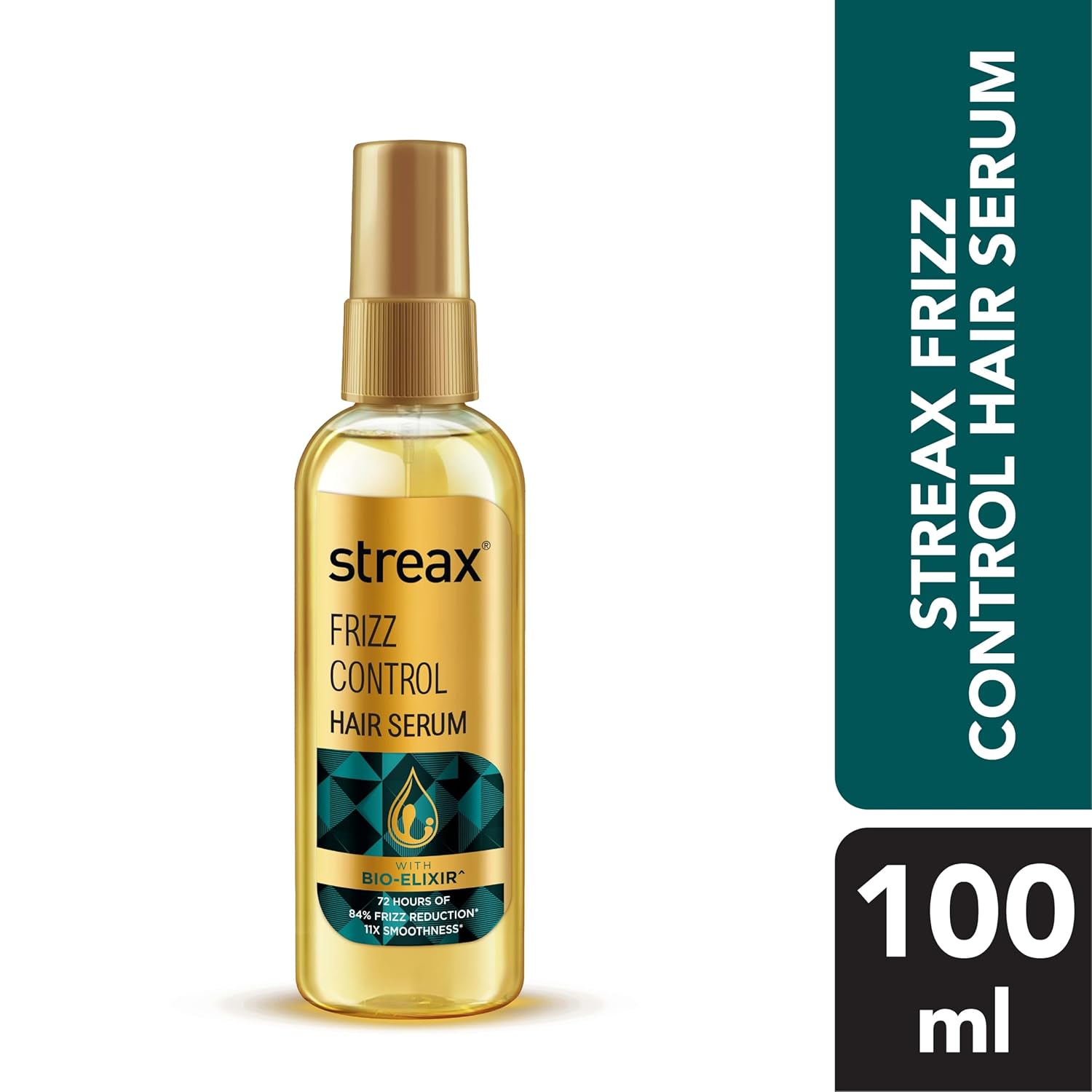 Streax Frizz Control Hair Serum for Dry Frizzy Hair- 100 ml, 72hrs Frizz Free Hair, For Women & Men, With Bio – Elixir, 84% Frizz Reduction & 11X smoothness Click Beauty