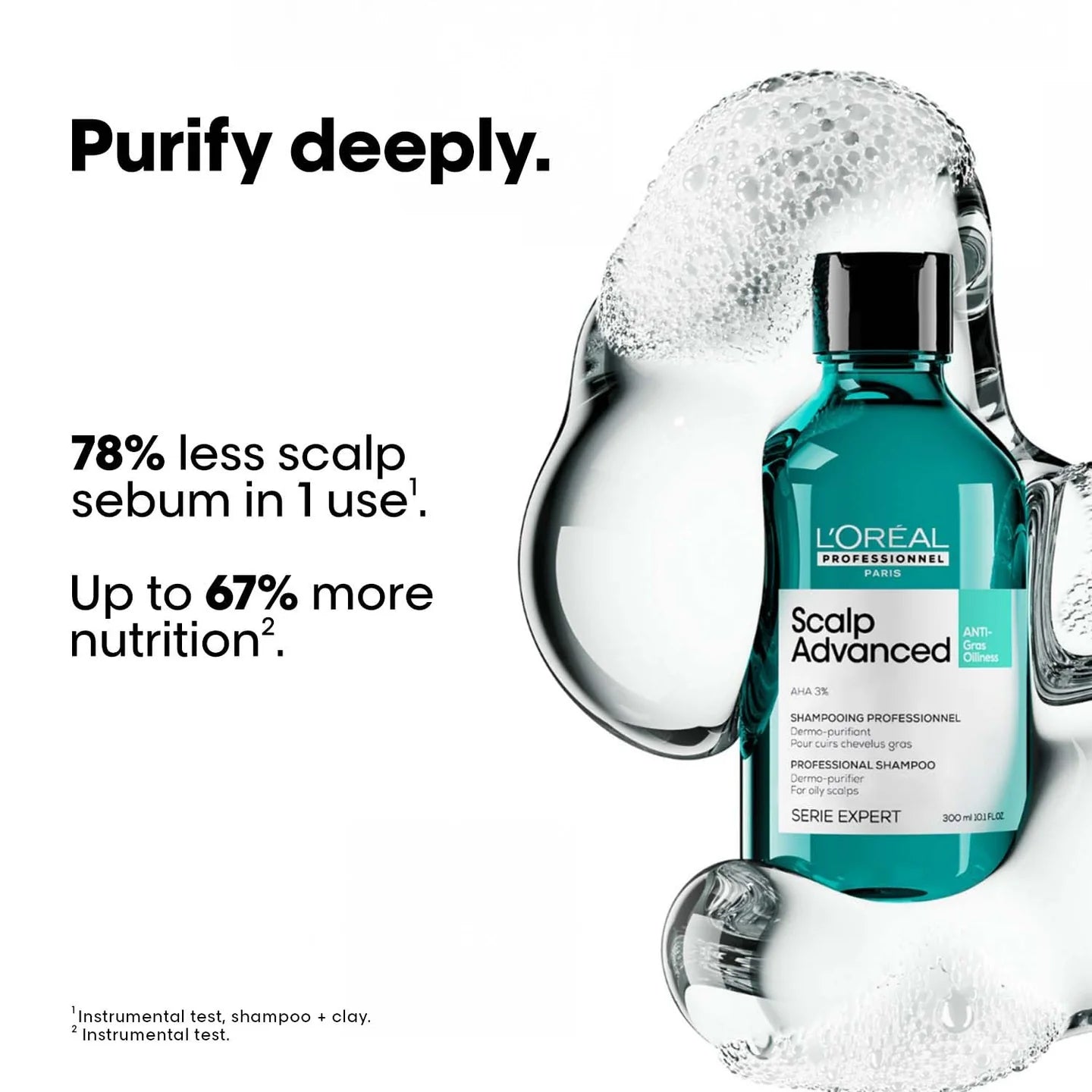L’Oréal Professionnel Scalp Advanced Anti-Oiliness Shampoo for Oily Scalp, Less scalp sebum, 3% AHA (300ml) Click Beauty