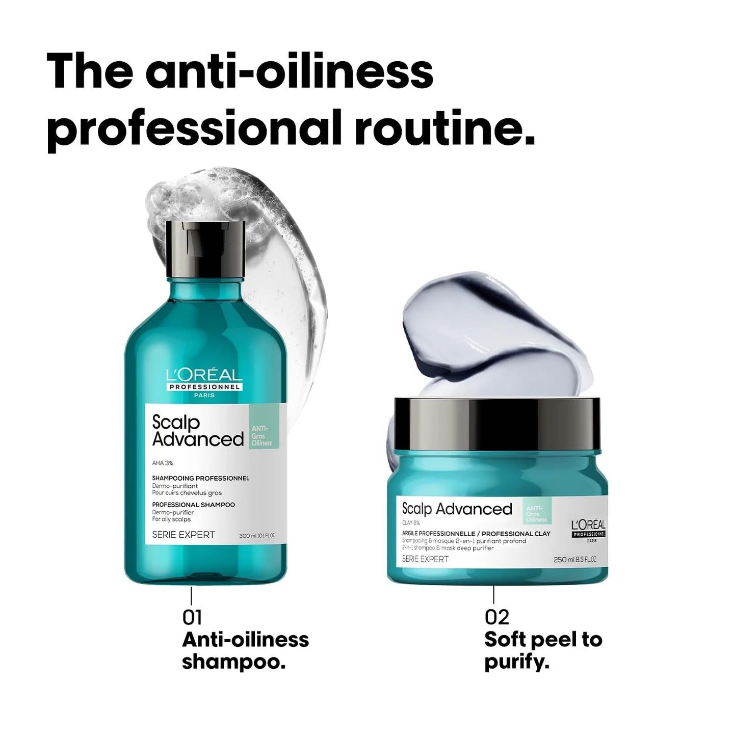 L’Oréal Professionnel Scalp Advanced Anti-Oiliness Shampoo for Oily Scalp, Less scalp sebum, 3% AHA (300ml) Click Beauty