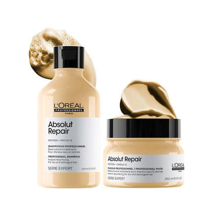 L'Oreal Professionnel Serie Expert Absolut Repair Shampoo 300ml & Hair Mask 250gm (Combo) Click Beauty