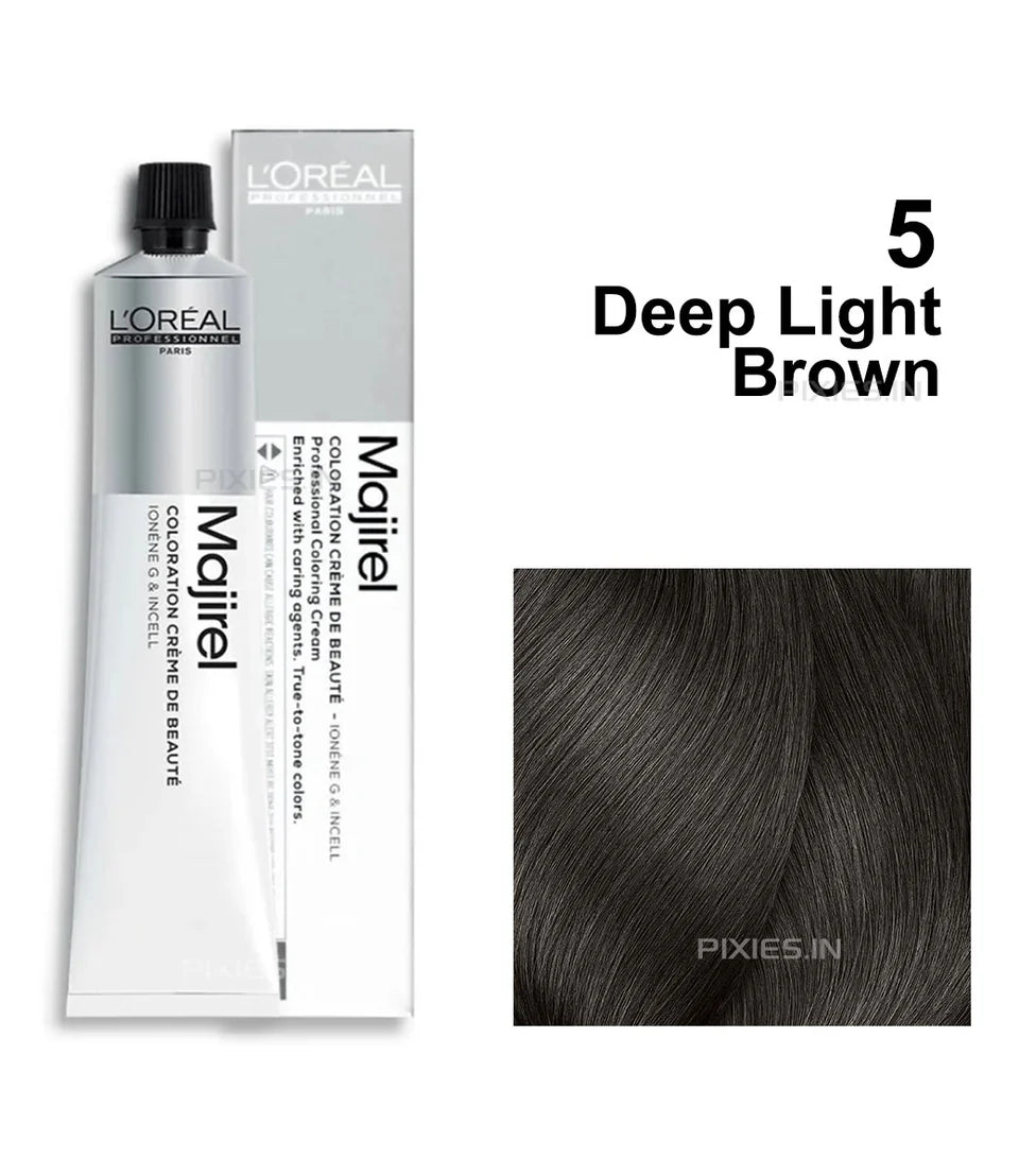 L'oreal Professionnel Paris Majirel Hair Color - 5 (Deep Light Brown) (60ml) Click Beauty