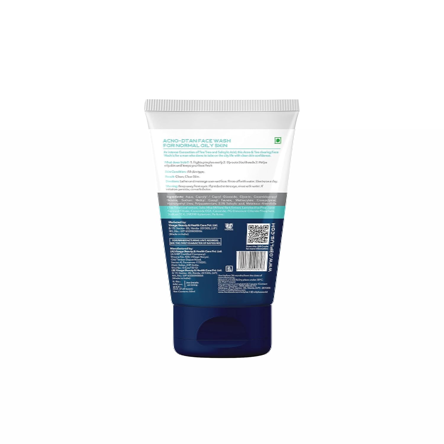 O3+ ALPHA MEN Acno D-TAN Face Wash with Hyaluronic & Mint | Fights Blackheads & Detoxifies Skin, 50ml Click Beauty
