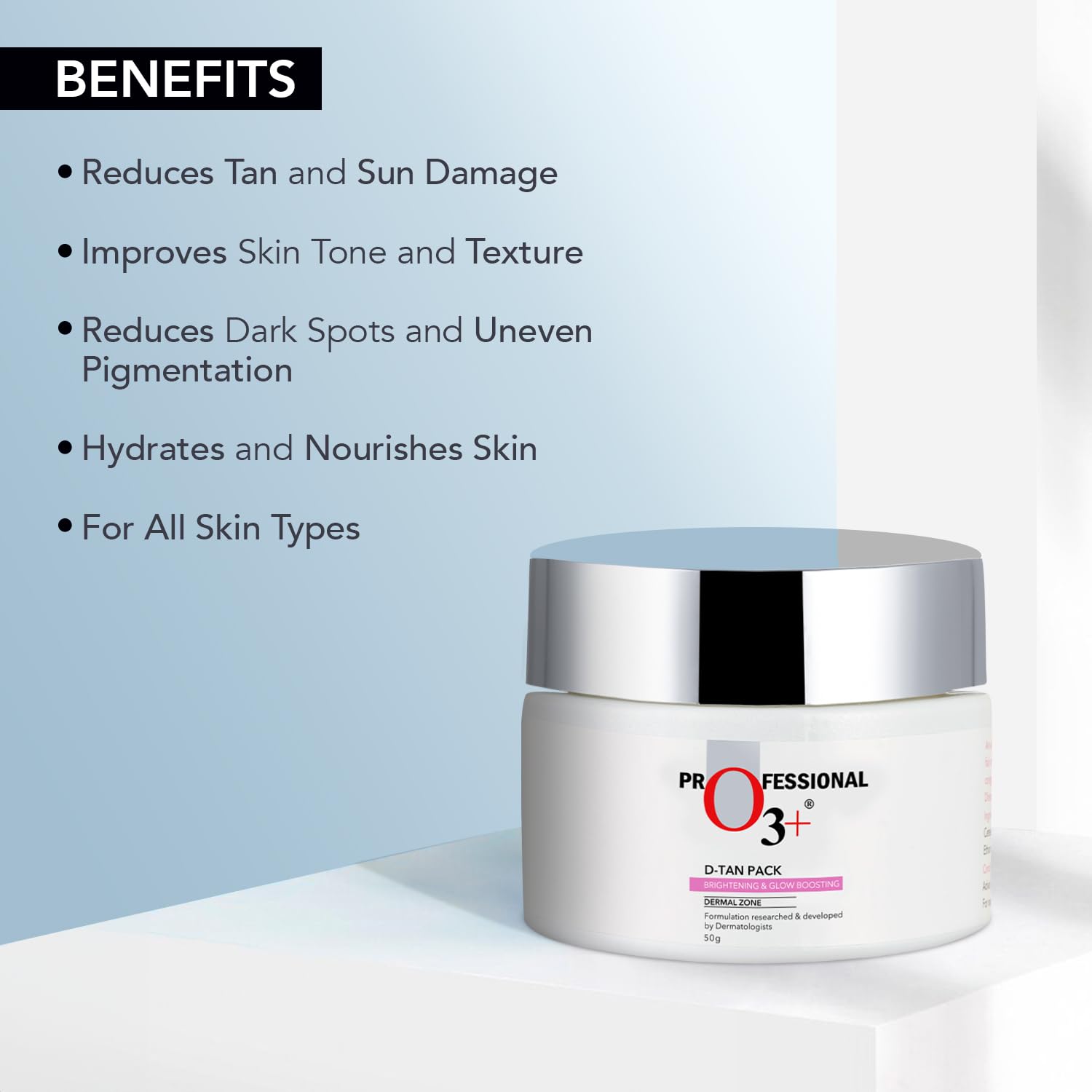 O3+ D-TAN Pack for Instant Tan Removal & Sun Damage Protection Infused with Mint and Eucalyptus Oil Ideal for All Skin Types Click Beauty