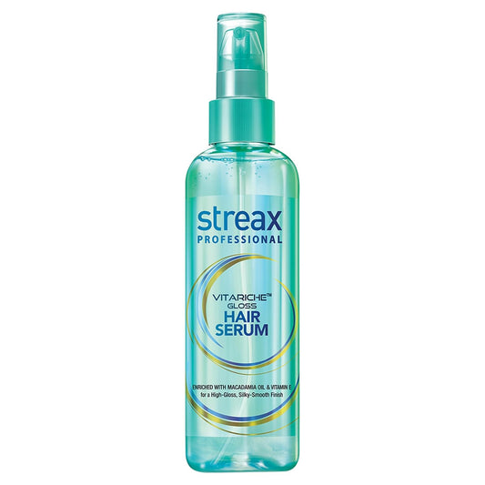 Streax Professional Vitariche Gloss Hair Serum, 200ml|for Dry Frizzy Hair|for Women|Enhance Shine and Smoothness, Anti Frizz |With Vitamin E & Macadamia Oil| For Curly Hair, Straight Hair, Wavy Hair Click Beauty