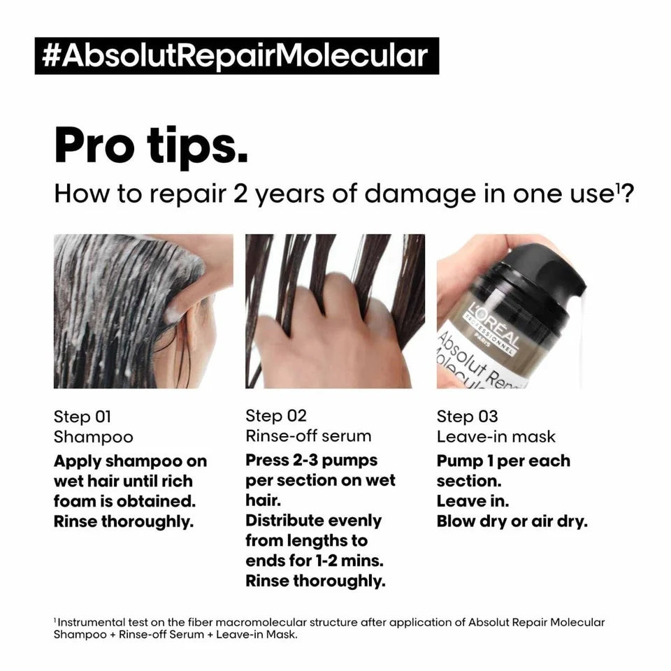 L'Oreal Professionnel Absolut Repair Molecular Sulfate-Free Deep Repair Shampoo For Very Damaged Hair (300ml) Click Beauty