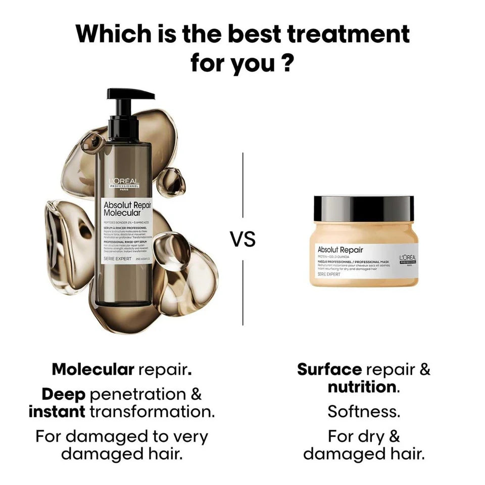 L'Oréal Professionnel Absolut Repair Molecular Deep Repairing Hair Rinse-Off Serum For Damaged Hair (250ml) Click Beauty