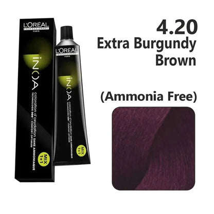 L'oreal Professionnel Paris INOA Ammonia-free Permanent Hair Color - 4.20 (Extra Burgendy Brown) Click Beauty