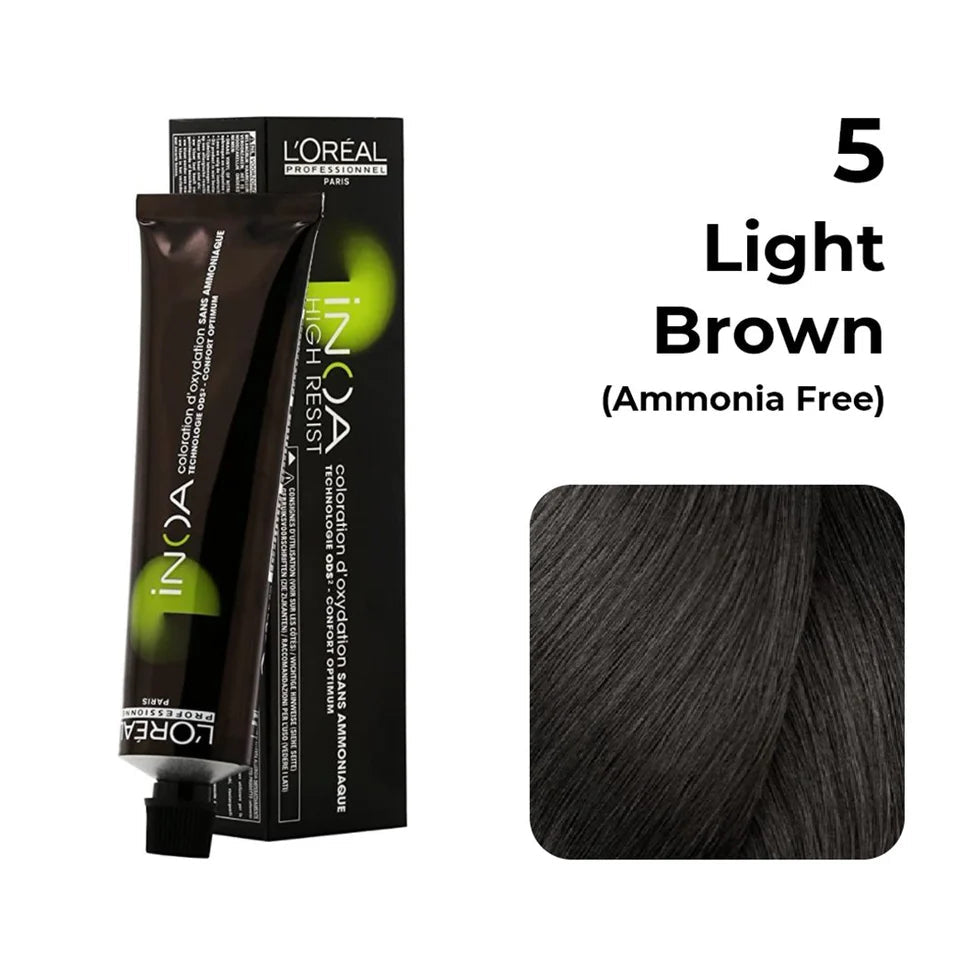 L'oreal Professionnel Paris INOA Ammonia-free Permanent Hair Color - 5 (Light Brown) Click Beauty