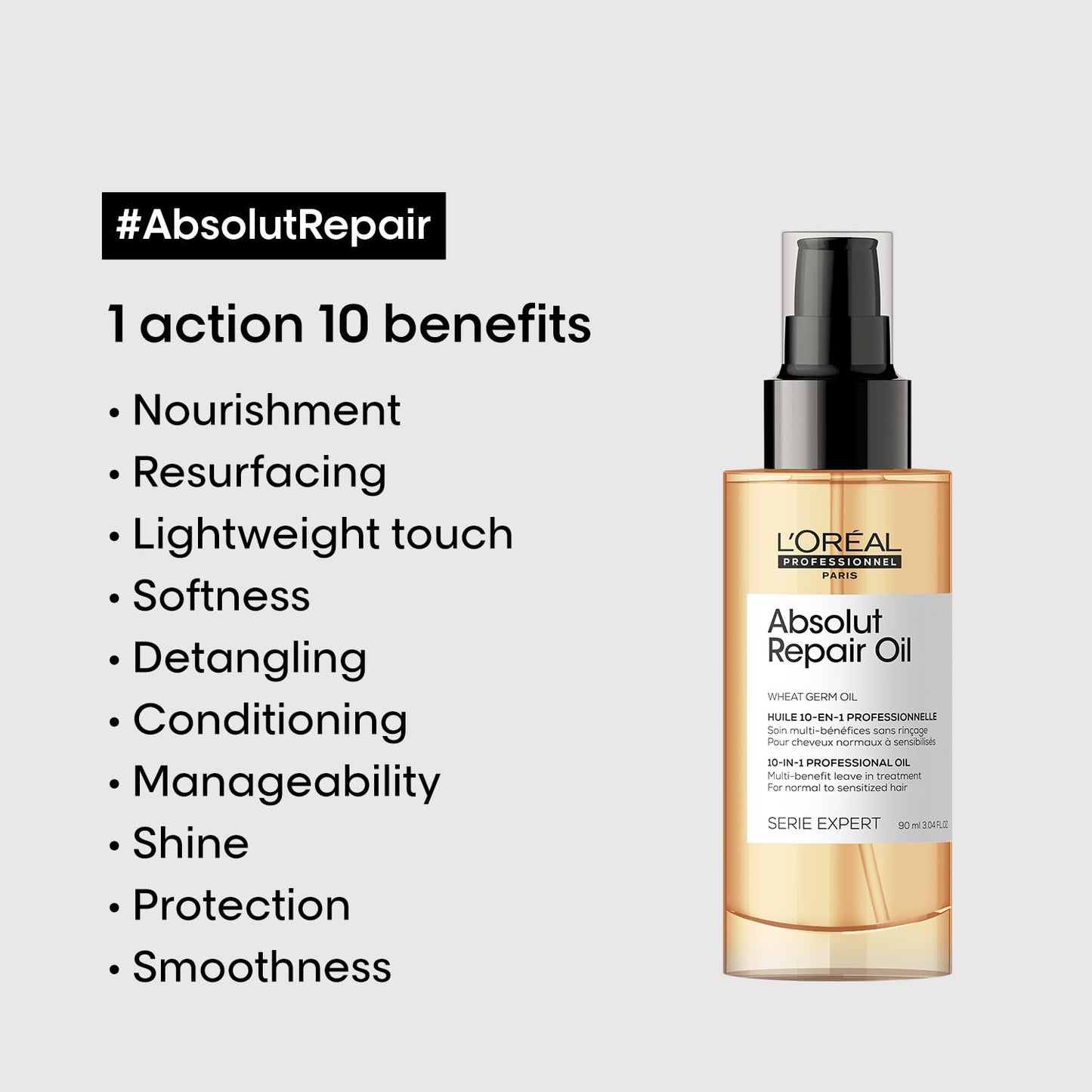 L'Oreal Professionnel Absolut Repair 10-in-1 Multi-Benefit Hair Serum for Dry Frizzy Hair - 90ml | L'Oreal Serum for dry and damaged hair